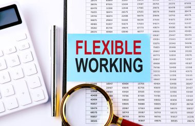 FLEXIBLE grafik arka planındaki çıkartma üzerinde çalışıyor, iş konsepti