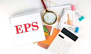 White notepad text EPS with diagram,chart,calculator on white background