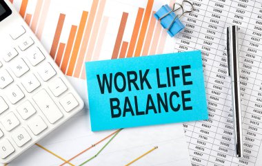 WORK LIFE BALANCE text on the sticker on the diagram background