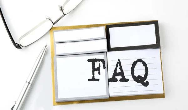 Faq Text Sticky Notes Glasses Pen Business Concept — 스톡 사진