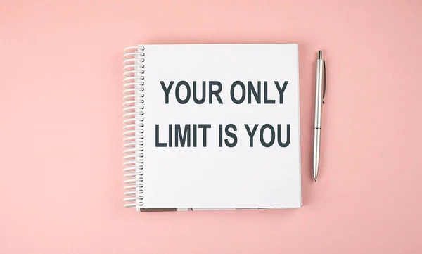 Your Only Limit You Text Notebook Pen Pink Background — Stock Photo, Image