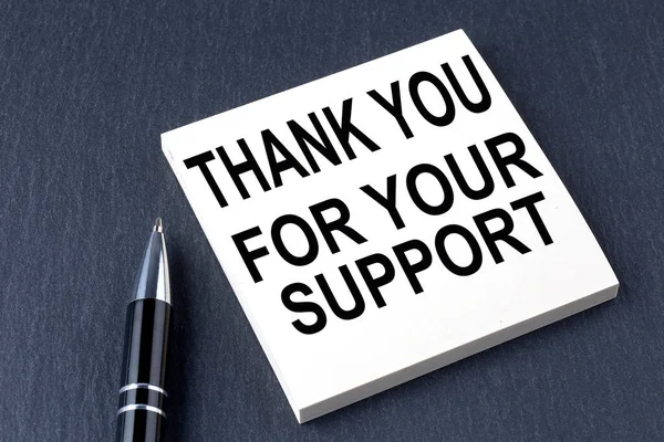 Dank You Your Support Tekst Sticker Met Pen Zwarte Achtergrond — Stockfoto