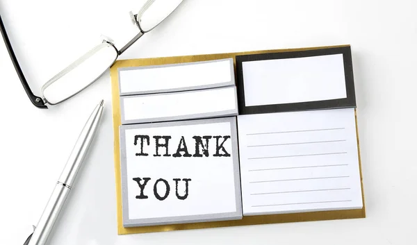 Thank You Text Sticky Notes Glasses Pen Business Concept — Stock Photo, Image