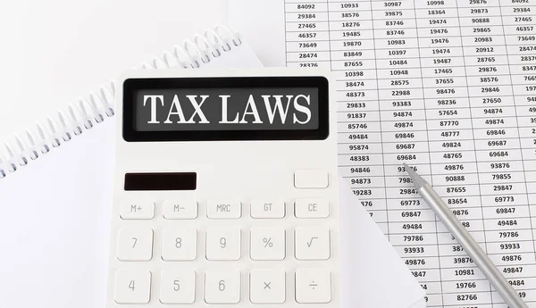 Calculadora Com Texto Tax Laws Notebook Negócios Finanças Conceituais — Fotografia de Stock