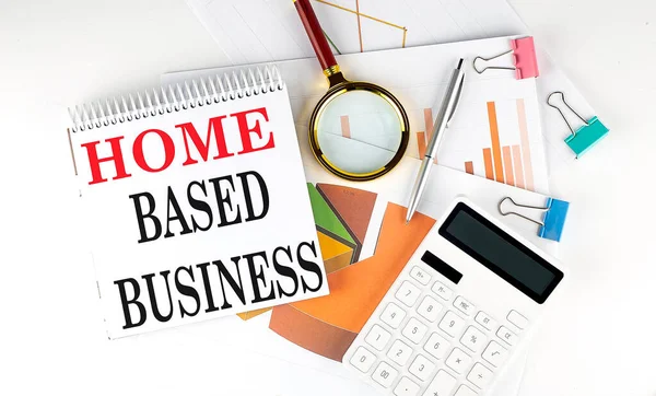White Notepad Text Home Based Business Diagram Chart Calculator White — Stock Photo, Image