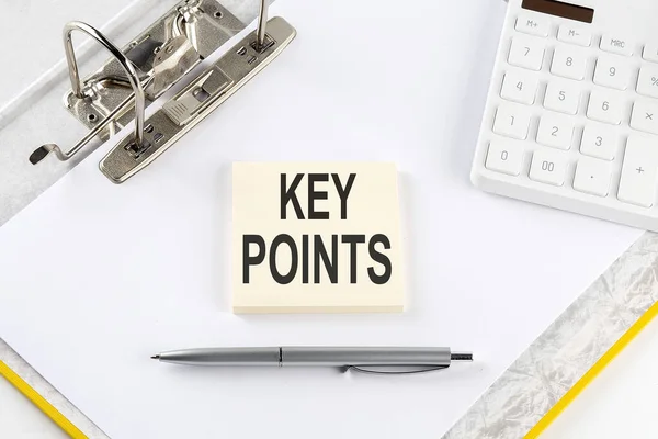 Key Points Business Concept Message Sticker Folder Background Calculator — Stock Photo, Image