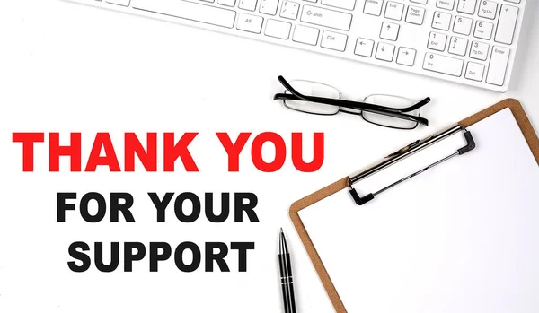 Thank You Your Support Text Written White Background Keyboard Paper — Stock Photo, Image