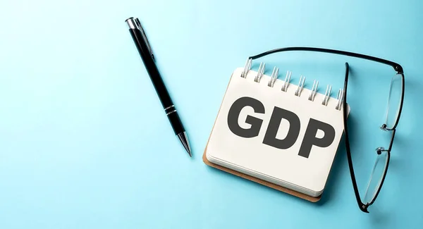 Gdp Text Written Notepad Blue Background — Stock Photo, Image