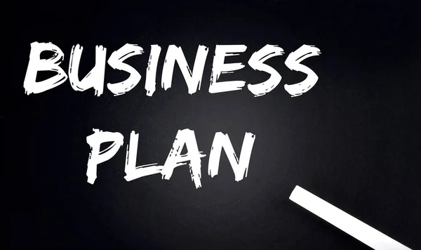 Business Plan Text Black Chalkboard Piece Chalk — Stock Photo, Image