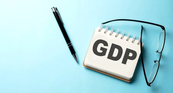 Gdp Text Written Notepad Blue Background — Stock Photo, Image