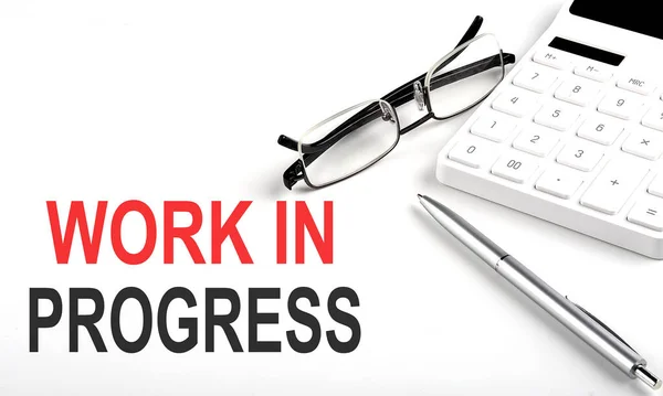 Work Progress Concept Calculator Pen Glasses White Background — Stock Photo, Image