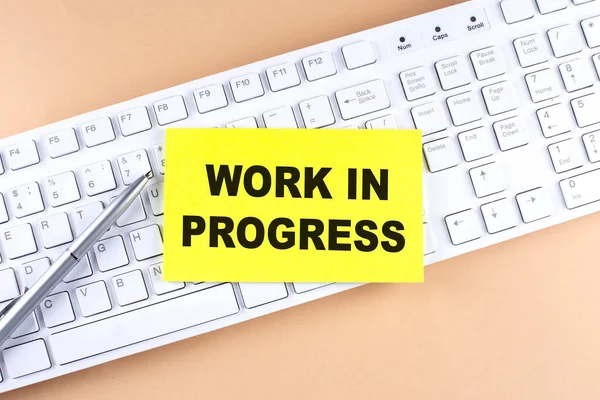 Text Work Progress Text Sticky Keyboard Business Concept — Stock Photo, Image