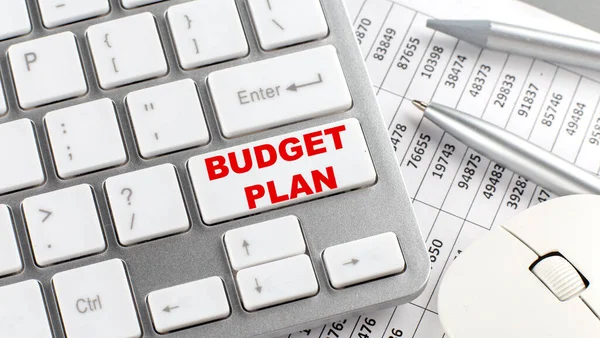 Plan Presupuesto Texto Teclado Gráfico Wirh Lápiz —  Fotos de Stock