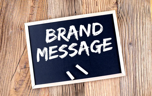 BRAND MESSAGE text on chalkboard on the wooden background