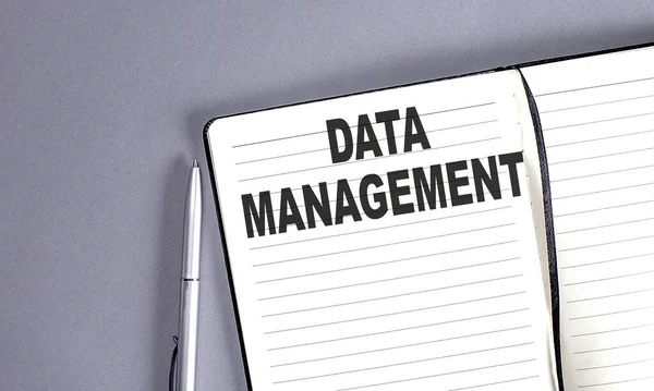 Data Management Sözcüğü Defterde Kalemle — Stok fotoğraf