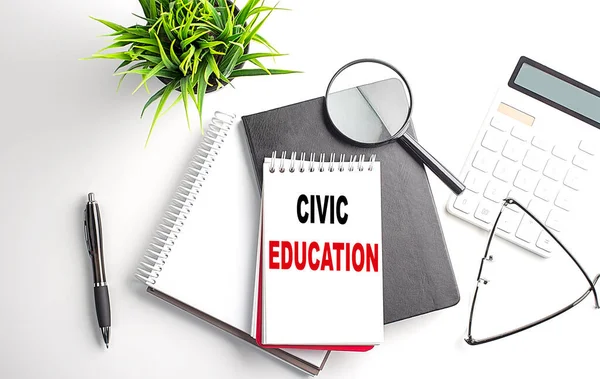 Text Civic Education Notebook Office Tools White Background — Stock Photo, Image