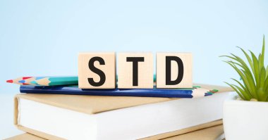 Cinsel yolla bulaşan cinsel yolla bulaşan enfeksiyon metni ahşap küplerde. Tıbbi konsept.