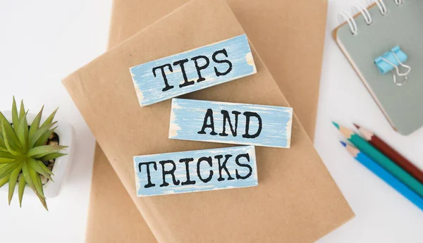 Tips Tricks Text Wooden Blocks Desk — Stock Photo, Image