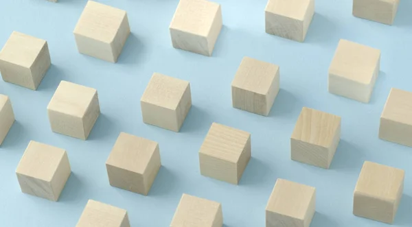 Concept Cube Bois Isolé Sur Fond Bleu Motif Fond Motif — Photo