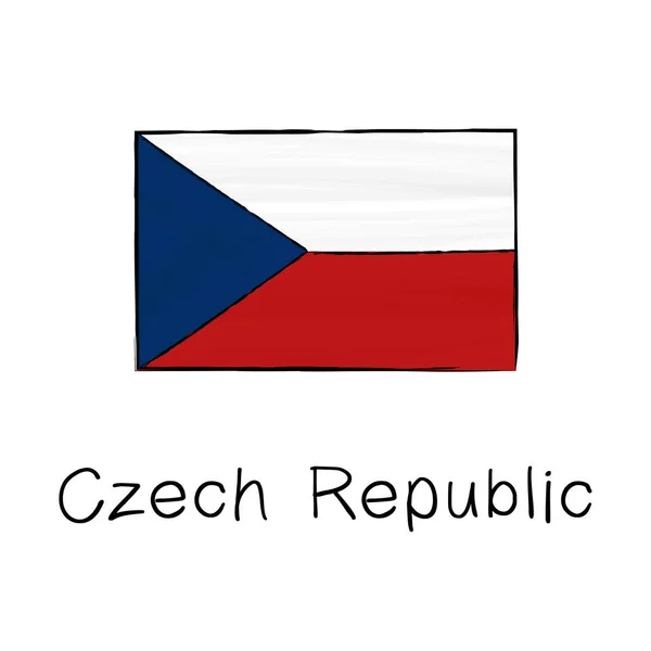 捷克共和国国旗的轮廓和签名与白色背景隔离 素描风格手绘彩色矢量图解 — 图库矢量图片