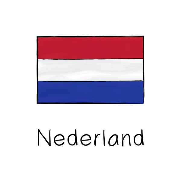 Bandeira Nederland Com Contorno Assinatura Isolados Fundo Branco Ilustração Vetorial —  Vetores de Stock