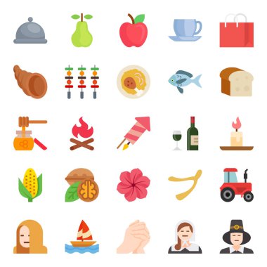 Şükran Günü için düz simgeler.