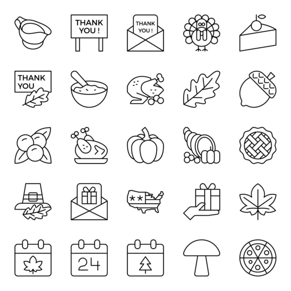 Icônes Contour Pour Thanksgiving — Image vectorielle