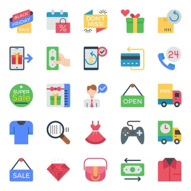 Kara Cuma için düz renk simgeleri.