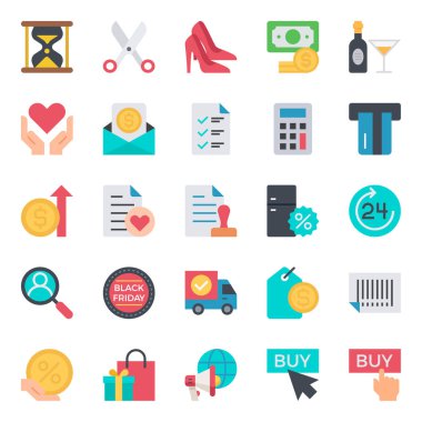 Kara Cuma için düz renk simgeleri.