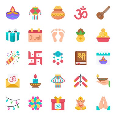 Flat color icons for happy diwali. clipart