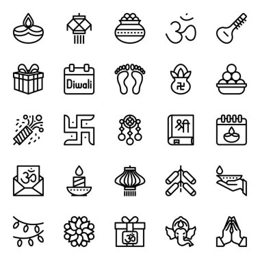 Outline icons for happy diwali. clipart
