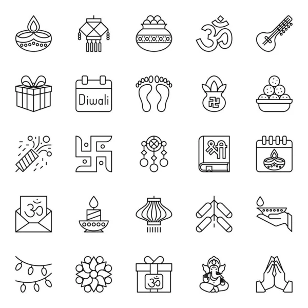 Iconos Esquema Para Diwali Feliz — Vector de stock