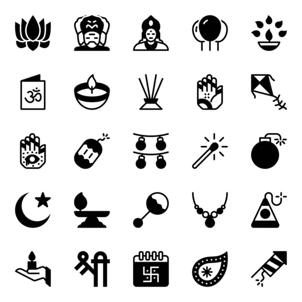 Glyphen Symbole Für Glückliche Diwali — Stockvektor
