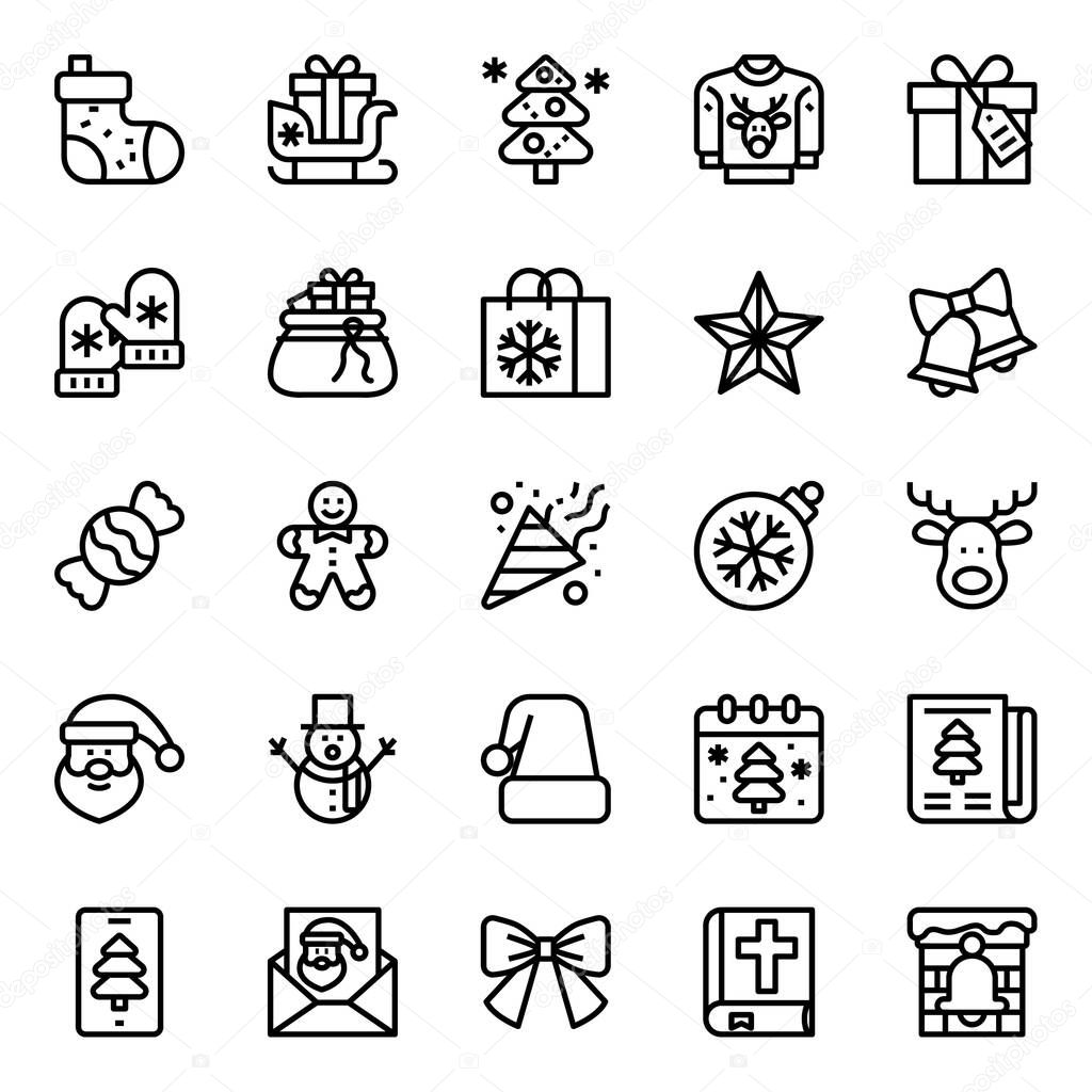 Outline icons for merry christmas.