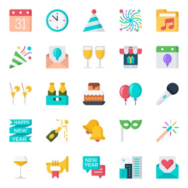 Mutlu yıllar için düz simgeler.