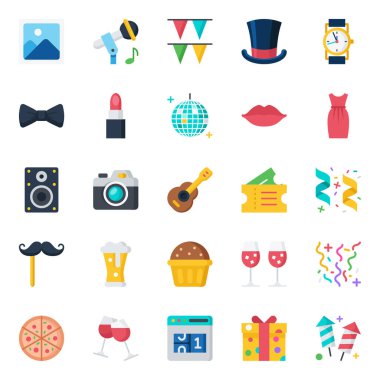 Mutlu yıllar için düz simgeler.