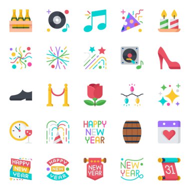 Mutlu yıllar için düz simgeler.