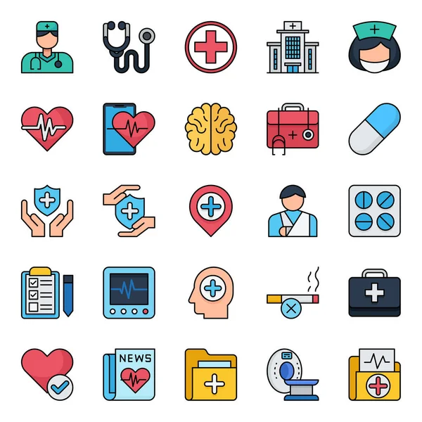 Iconos Esquema Rellenos Para Atención Médica — Vector de stock