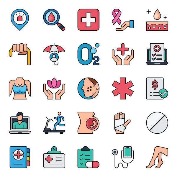 Iconos Esquema Rellenos Para Atención Médica — Archivo Imágenes Vectoriales
