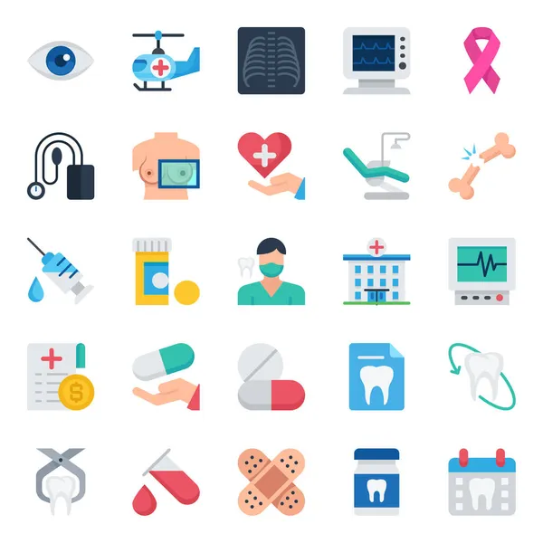 Iconos Color Plano Para Atención Médica — Vector de stock