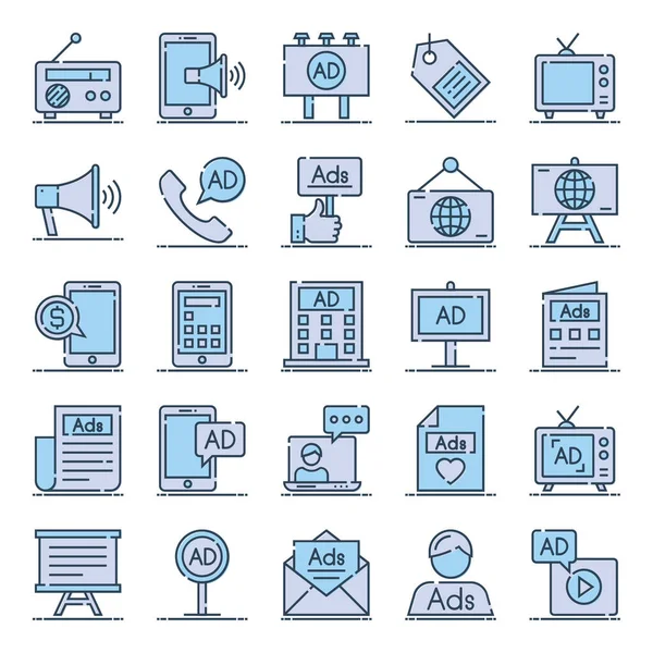 Filled Outline Icons Advertising Media — Stock Vector