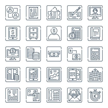 Outline icons for banking and finance.