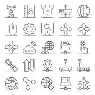 Ağ oluşturma ve iletişim için özet simgeleri.