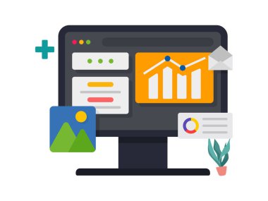 Bilgisayar web, iş finans raporu illüstrasyonu için sayfa şablonu aç.