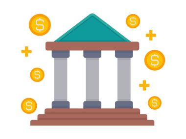 Banka binası cephesi, dolar paralarının çizimi.