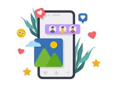 Sosyal medya iletişim uygulaması illüstrasyonu.