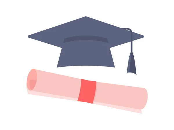 Graduação Cap Rolou Diploma Ilustração — Vetor de Stock