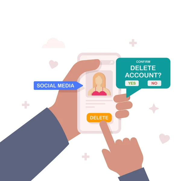 User Deleting Social Account Profile Remove Data Files Page Illustration — 스톡 벡터