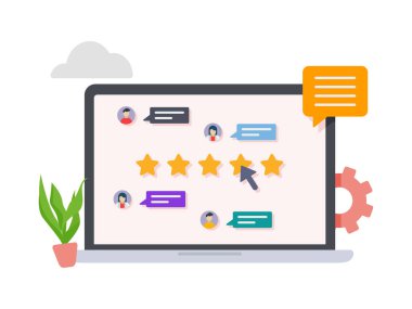 Müşteri değerlendirmesi beş yıldızlı gösteriyor. İyi ve kötü oranlı ve metin resimli yıldızları gözden geçirir.