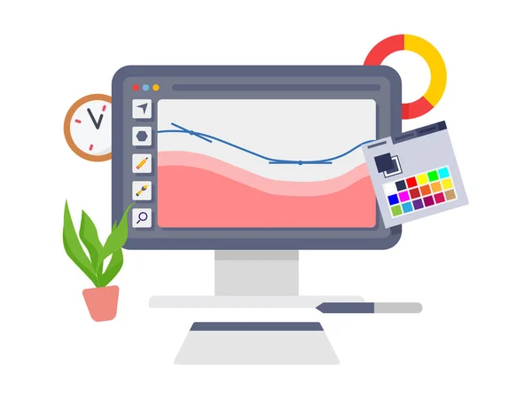 Visualizzazione Computer Con Illustrazione Concetto Programma Progettazione — Vettoriale Stock